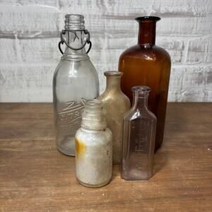 Antique Glass Bottles Set Of 5 #4